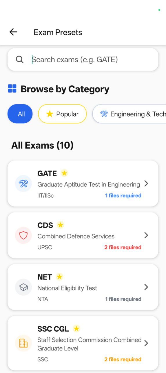 ExamPress Exam Selection Screen